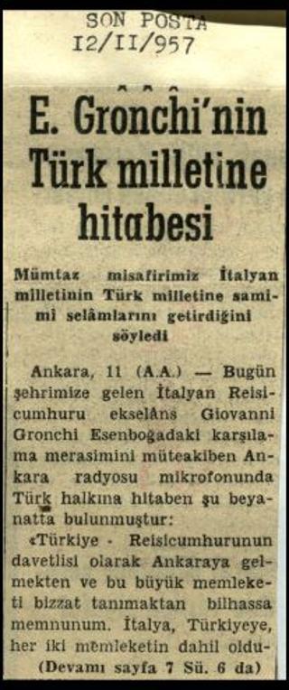 Ritagli di giornali della stampa turca sul viaggio di Gronchi ad Ankara ed Istanbul