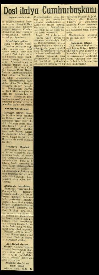 Ritagli di giornali della stampa turca sul viaggio di Gronchi ad Ankara ed Istanbul