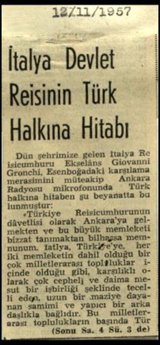 Ritagli di giornali della stampa turca sul viaggio di Gronchi ad Ankara ed Istanbul