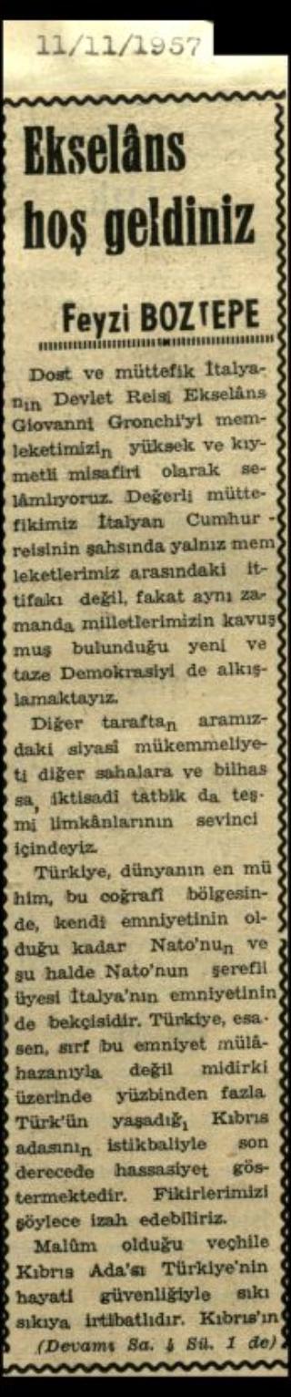 Ritagli di giornali della stampa turca sul viaggio di Gronchi ad Ankara ed Istanbul