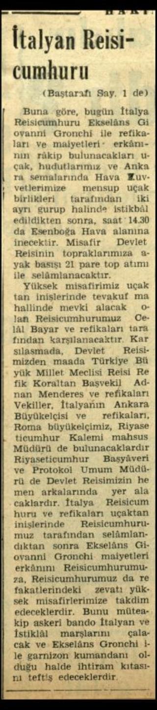 Ritagli di giornali della stampa turca sul viaggio di Gronchi ad Ankara ed Istanbul
