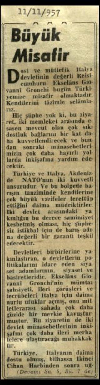 Ritagli di giornali della stampa turca sul viaggio di Gronchi ad Ankara ed Istanbul