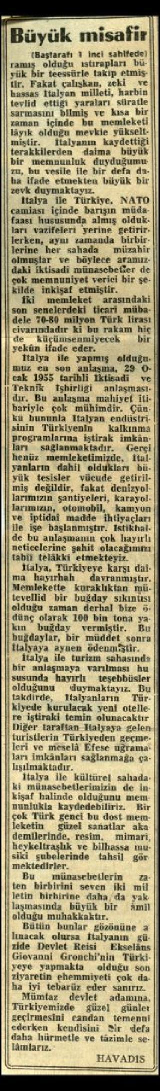 Ritagli di giornali della stampa turca sul viaggio di Gronchi ad Ankara ed Istanbul