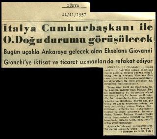 Ritagli di giornali della stampa turca sul viaggio di Gronchi ad Ankara ed Istanbul