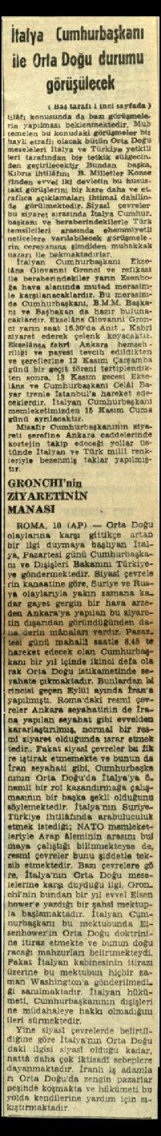 Ritagli di giornali della stampa turca sul viaggio di Gronchi ad Ankara ed Istanbul