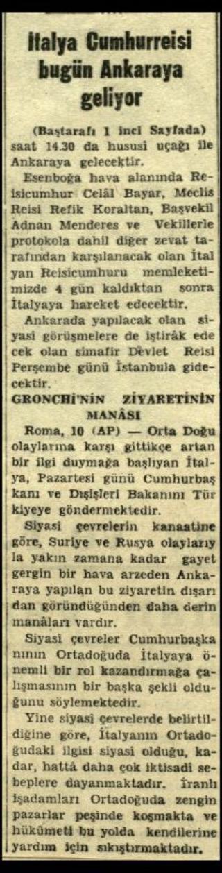 Ritagli di giornali della stampa turca sul viaggio di Gronchi ad Ankara ed Istanbul