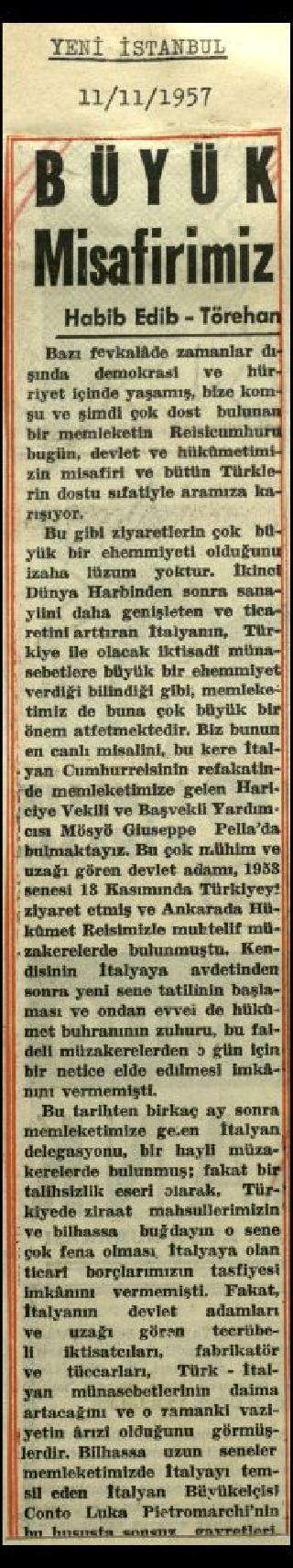 Ritagli di giornali della stampa turca sul viaggio di Gronchi ad Ankara ed Istanbul