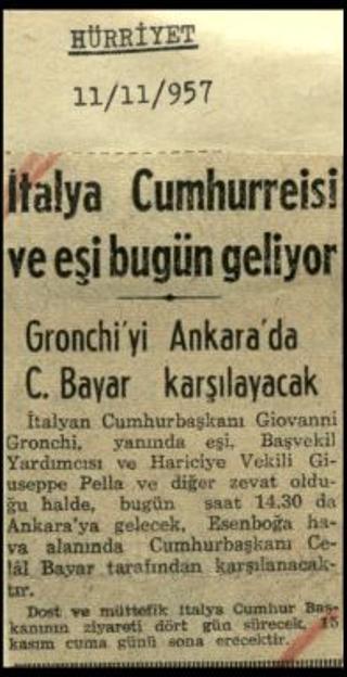 Ritagli di giornali della stampa turca sul viaggio di Gronchi ad Ankara ed Istanbul
