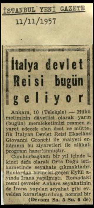 Ritagli di giornali della stampa turca sul viaggio di Gronchi ad Ankara ed Istanbul