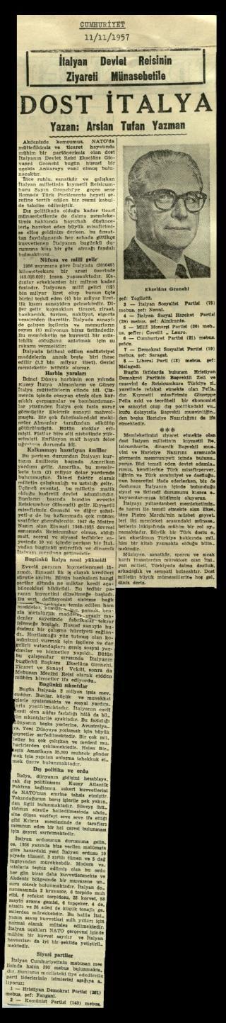 Ritagli di giornali della stampa turca sul viaggio di Gronchi ad Ankara ed Istanbul