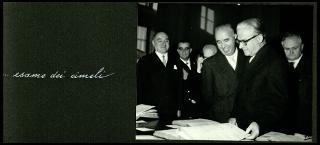Giovanni Gronchi visita il Palazzo dell'Arsenale di Torino, sede delle Scuole di applicazione d'arma in occasione dell'inaugurazione dell'Anno accademico 1957-58