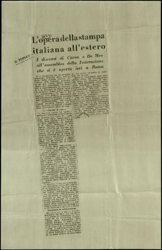 L'Assemblea generale della Federazione della stampa italiana all'estero a Roma dell'8-11 gennaio 1958