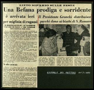 Distribuzione doni offerti dal Presidente della Repubblica e dalla Signora Carla Bissatini ai figli dei dipendenti della Tenuta di San Rossore in occasione della Befana 1959