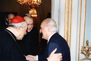 Il Presidente della Repubblica Oscar Luigi Scalfaro riceve la visita di sua Eminenza Rev.ma il Card. Corrado Ursi e del vicepriore di Taizé Max Tuhrian