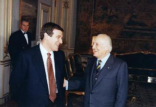 Il Presidente della Repubblica Oscar Luigi Scalfaro incontra Giorgio Benvenuto, nuovo segretario nazionale del Partito Socialista Italiano