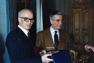 Il Presidente della Repubblica Oscar Luigi Scalfaro riceve  la visita di congedo di Pietro Meschini, Vice Segretario generale amministrativo