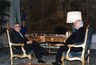 Il Presidente della Repubblica Oscar Luigi Scalfaro incontra Antonio Fazio, governatore della Banca d'Italia