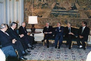 Il Presidente della Repubblica Oscar Luigi Scalfaro incontra l'avv. Vittorio Chiusano, Presidente dell'Unione delle Camere penali italiane, ed esponenti dell'Unione