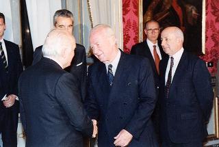 Il Presidente della Repubblica Oscar Luigi Scalfaro riceve la visita di Yitzhak Rabin, primo ministro dello Stato di Israele