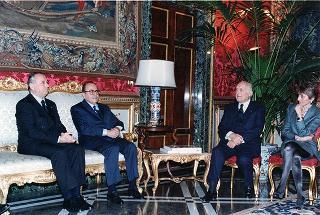 Il Presidente della Repubblica Oscar Luigi Scalfaro alla presentazione di due volumi sugli affreschi e dipinti antichi del Palazzo del Quirinale della collana "Il patrimonio artistico del Quirinale"