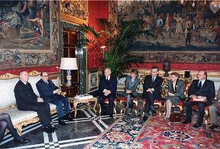 Il Presidente della Repubblica Oscar Luigi Scalfaro alla presentazione di due volumi sugli affreschi e dipinti antichi del Palazzo del Quirinale della collana "Il patrimonio artistico del Quirinale"