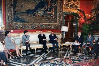Il Presidente della Repubblica Oscar Luigi Scalfaro alla presentazione di due volumi sugli affreschi e dipinti antichi del Palazzo del Quirinale della collana "Il patrimonio artistico del Quirinale"