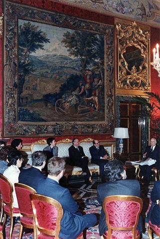 Il Presidente della Repubblica Oscar Luigi Scalfaro alla presentazione di due volumi sugli affreschi e dipinti antichi del Palazzo del Quirinale della collana "Il patrimonio artistico del Quirinale"