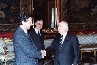 Il Presidente della Repubblica Oscar Luigi Scalfaro incontra l'on. Francesco Rutelli, nuovo sindaco di Roma