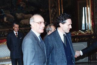 Il Presidente della Repubblica Oscar Luigi Scalfaro incontra l'on. Francesco Rutelli, nuovo sindaco di Roma