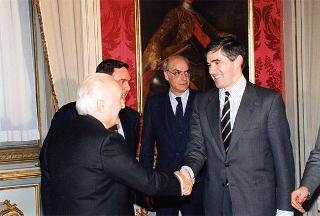 Il Presidente della Repubblica Oscar Luigi Scalfaro riceve l'on. Clemente Mastella con l'on. Francesco D'Onofrio e l'on. Pier Ferdinando Casini