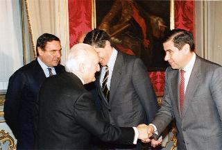 Il Presidente della Repubblica Oscar Luigi Scalfaro riceve l'on. Clemente Mastella con l'on. Francesco D'Onofrio e l'on. Pier Ferdinando Casini