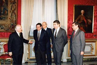Il Presidente della Repubblica Oscar Luigi Scalfaro riceve l'on. Clemente Mastella con l'on. Francesco D'Onofrio e l'on. Pier Ferdinando Casini
