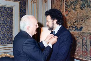 Il Presidente della Repubblica Oscar Luigi Scalfaro riceve il Maestro Giuseppe Sinopoli, con la famiglia