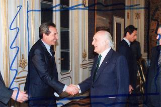 Il Presidente della Repubblica Oscar Luigi Scalfaro incontra Luigi Abete, presidente della Confindustria, e i segretari generali della CGIL, Bruno Trentin, della CISL, Sergio D'Antoni e della UIL, Pietro Larizza