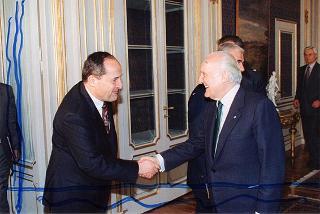 Il Presidente della Repubblica Oscar Luigi Scalfaro incontra Luigi Abete, presidente della Confindustria, e i segretari generali della CGIL, Bruno Trentin, della CISL, Sergio D'Antoni e della UIL, Pietro Larizza