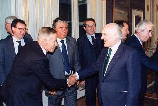 Il Presidente della Repubblica Oscar Luigi Scalfaro incontra Luigi Abete, presidente della Confindustria, e i segretari generali della CGIL, Bruno Trentin, della CISL, Sergio D'Antoni e della UIL, Pietro Larizza