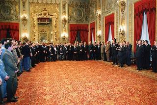 Il Presidente della Repubblica Oscar Luigi Scalfaro riceve in udienza Mario Pescante, presidente del CONI, e gli atleti azzurri vincitori di medaglie ai Giochi olimpici e paraolimpici di Lillehammer