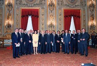 Il Presidente della Repubblica Oscar Luigi Scalfaro alla cerimonia di Giuramento dei componenti del I Gabinetto Berlusconi