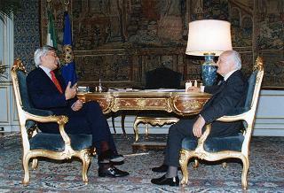 Il Presidente della Repubblica Oscar Luigi Scalfaro incontra il prof. Claudio Demattè, presidente uscente della RAI