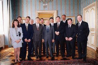 Il Presidente della Repubblica Oscar Luigi Scalfaro riceve in udienza Ivano Spalanzani, presidente della Confartigianato, con una delegazione dell'Unione geletieri artigiani in Germania