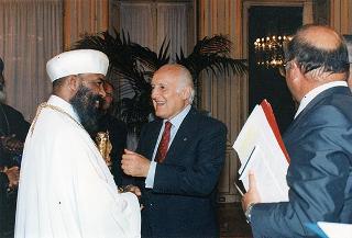 Incontro del Presidente della Repubblica Oscar Luigi Scalfaro con Sua Santità Abuna Paulos, patriarca della Chiesa etiope ortodossa