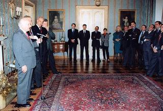 Incontro del Presidente della Repubblica Oscar Luigi Scalfaro con Orlando Scarlata, presidente dell'Istituto nazionale di previdenza dei giornalisti italiani "Giovanni Amendola", con il Consiglio di amministrazione
