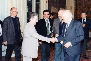 Il Presidente della Repubblica Oscar Luigi Scalfaro riceve in udienza Franco Passuello, presidente nazionale delle Associazioni Cristiane Lavoratori Italiani (ACLI), per il 50° anniversario di fondazione accompagnato da alcuni esponenti