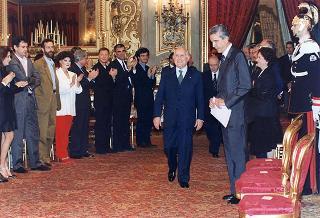Il Presidente della Repubblica Oscar Luigi Scalfaro riceve il comitato d'onore, la giuria e i candidati ai Premi David di Donatello per il 1995