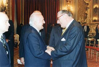Il Presidente della Repubblica Oscar Luigi Scalfaro riceve il comitato d'onore, la giuria e i candidati ai Premi David di Donatello per il 1995