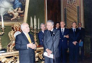Il Presidente della Repubblica Oscar Luigi Scalfaro riceve in udienza il Cavaliere del lavoro Pier Carlo Marengo, presidente della Servizi Interbancari S.p.a., con il Consiglio di amministrazione