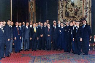 Il Presidente della Repubblica Oscar Luigi Scalfaro riceve in udienza il Cavaliere del lavoro Pier Carlo Marengo, presidente della Servizi Interbancari S.p.a., con il Consiglio di amministrazione