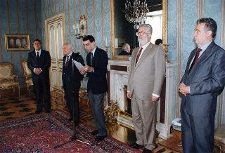 Il Presidente della Repubblica Oscar Luigi Scalfaro incontra l'ing. Giancarlo Lombardi, ministro della pubblica istruzione, con una delegazione del Contingente Italia della Federazione italiana dello scautismo