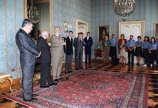 Il Presidente della Repubblica Oscar Luigi Scalfaro incontra l'ing. Giancarlo Lombardi, ministro della pubblica istruzione, con una delegazione del Contingente Italia della Federazione italiana dello scautismo