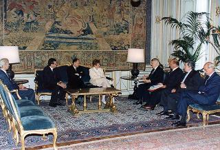 Il Presidente della Repubblica Oscar Luigi Scalfaro incontra Wulf-Mathies, commissario dell'Unione Europea per le politiche regionali